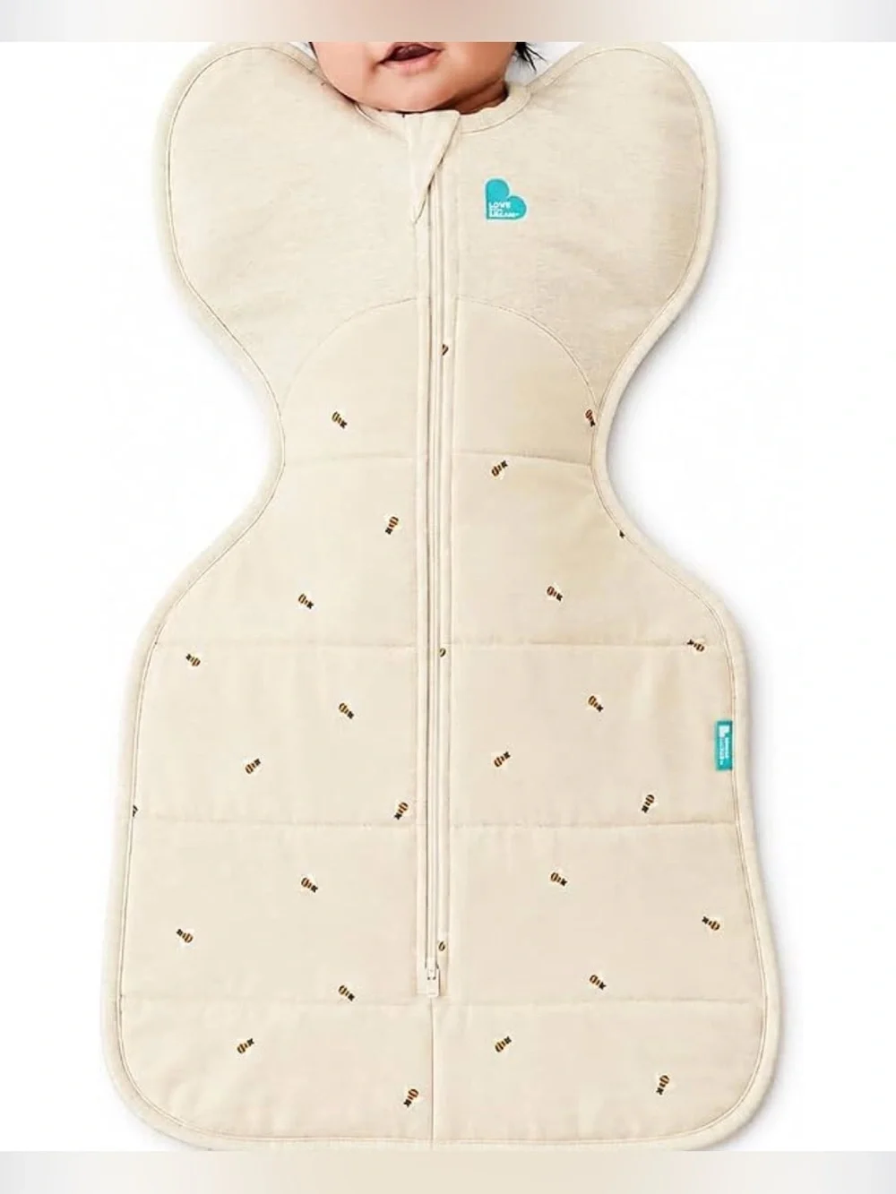 Swaddle Up Size Medium Transition Bag - Oatmeal Bees Print 2.5 tog zip off wings